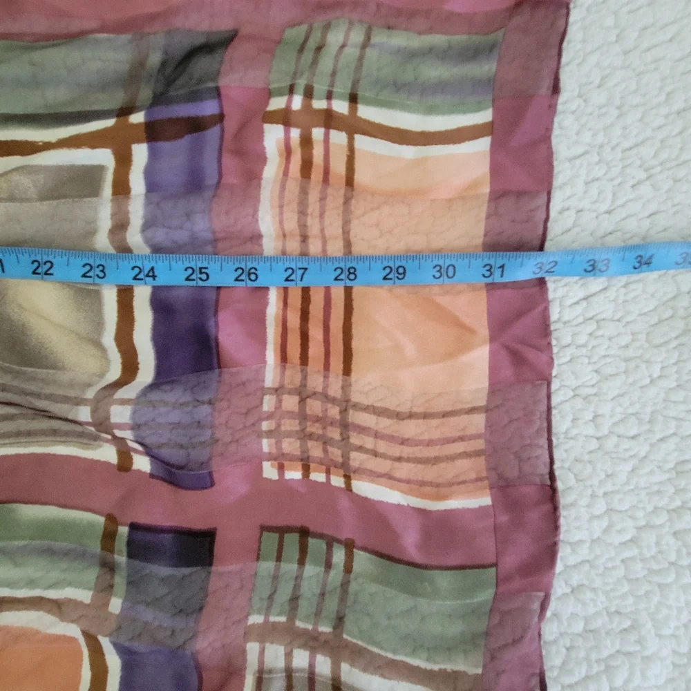 Silk Multicolor Plaid Scarf size 32X32 - Picture 7 of 7